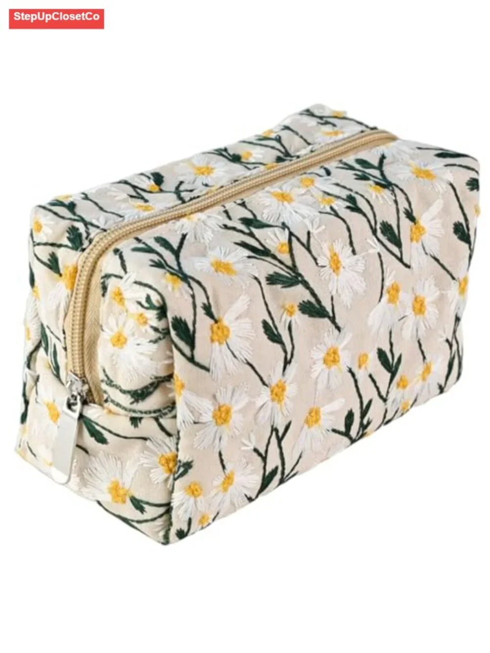 Floral Daisy Cosmetic Bag Large Capacity Toiletry Pouch Zipper Travel Makeup